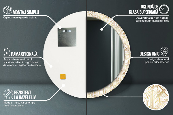 Miroir rond imprimé Composition art déco