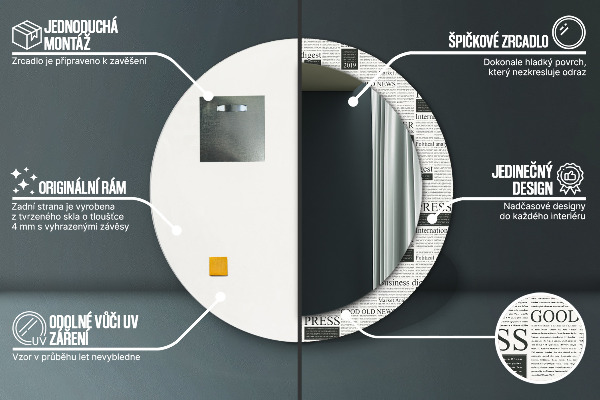 Miroir rond imprimé Modèle des journaux