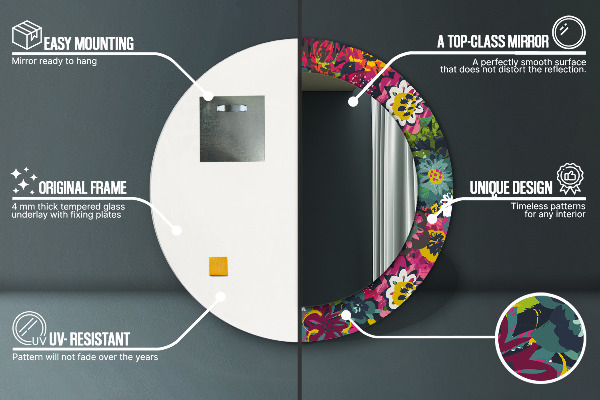 Miroir rond imprimé Fleurs peintes à la main