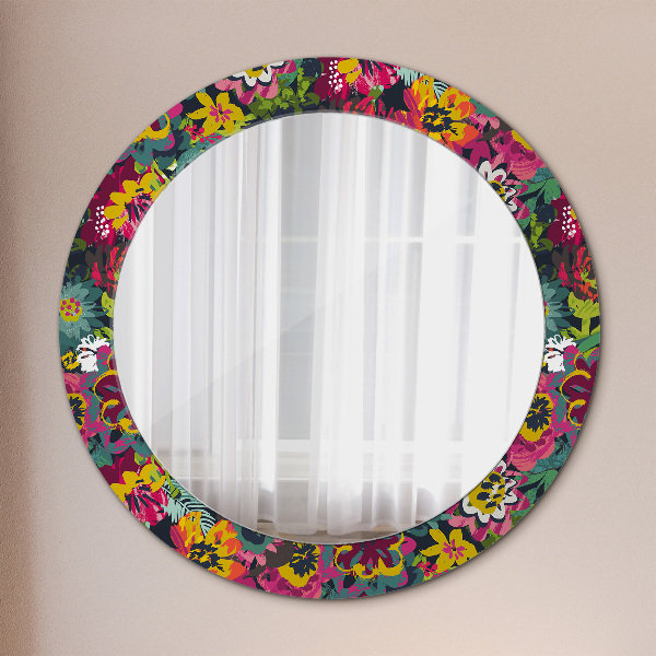 Miroir rond imprimé Fleurs peintes à la main