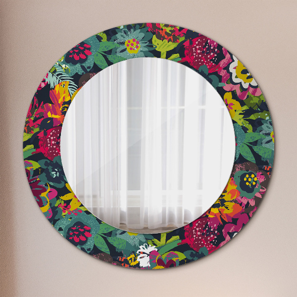 Miroir rond imprimé Fleurs peintes à la main