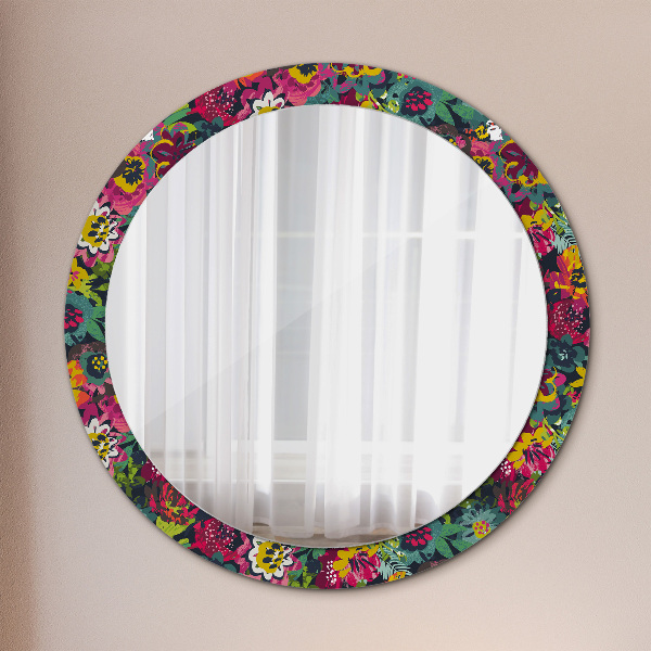 Miroir rond imprimé Fleurs peintes à la main