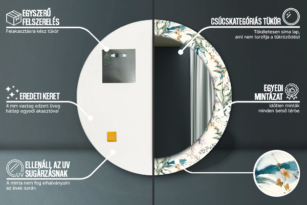 Miroir rond imprimé Fleurs aquarelles