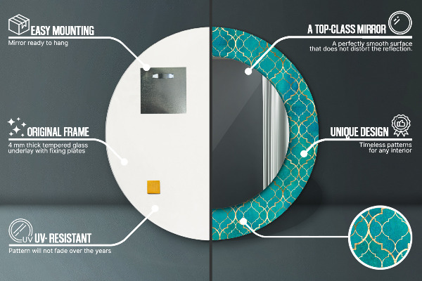 Miroir rond imprimé Composition verte et or