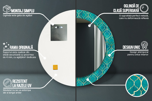 Miroir rond imprimé Composition verte et or