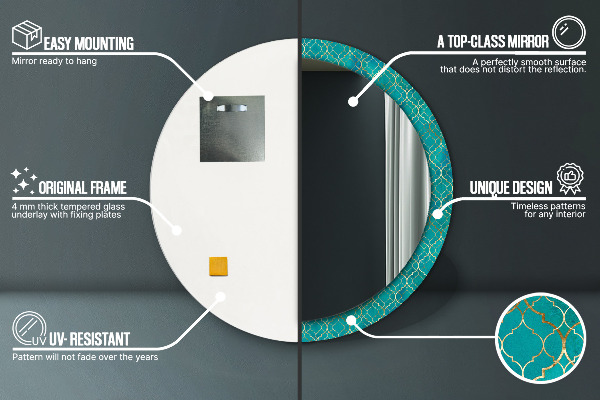 Miroir rond imprimé Composition verte et or