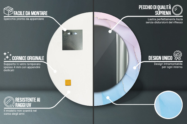 Miroir rond avec décoration Texture en marbre moderne