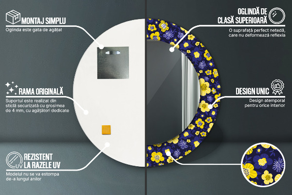 Miroir rond avec décoration Douces petites fleurs