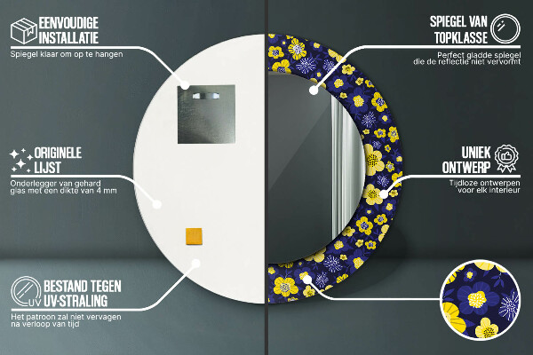 Miroir rond avec décoration Douces petites fleurs