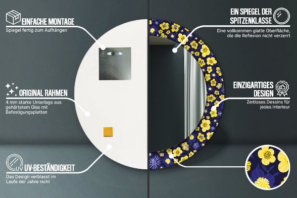 Miroir rond avec décoration Douces petites fleurs