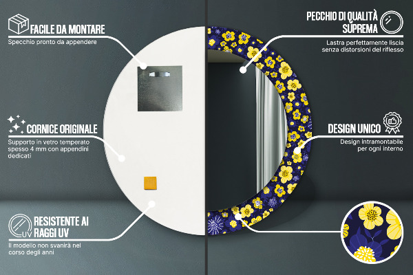 Miroir rond avec décoration Douces petites fleurs