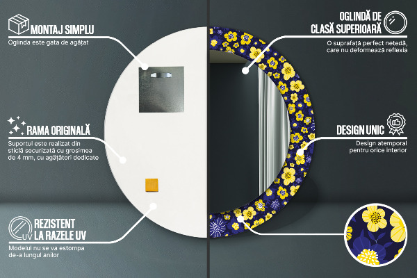 Miroir rond avec décoration Douces petites fleurs