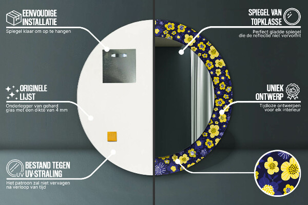 Miroir rond avec décoration Douces petites fleurs