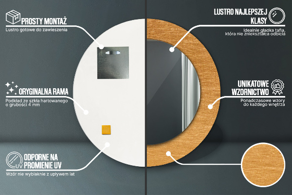 Miroir rond avec décoration Surface métallique