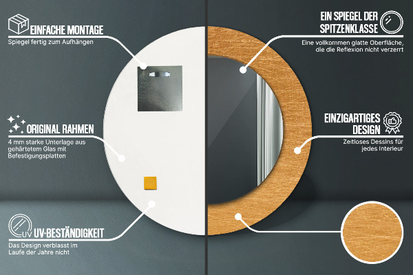 Miroir rond avec décoration Surface métallique
