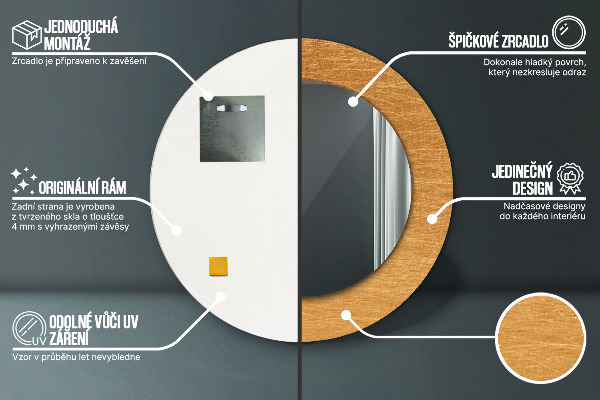 Miroir rond avec décoration Surface métallique