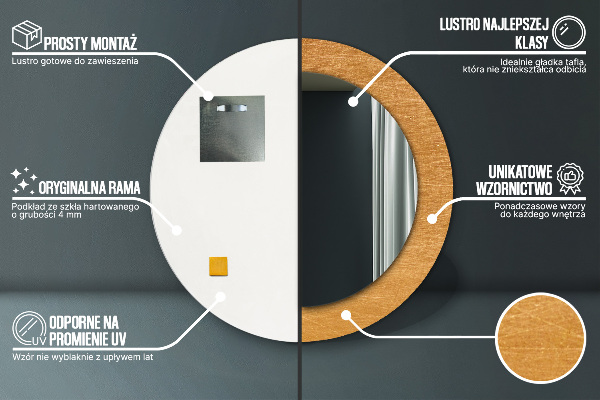 Miroir rond avec décoration Surface métallique