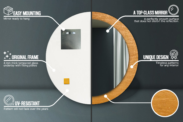 Miroir rond avec décoration Surface métallique