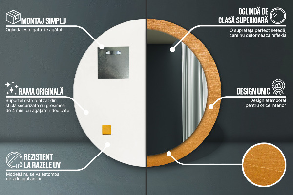 Miroir rond avec décoration Surface métallique