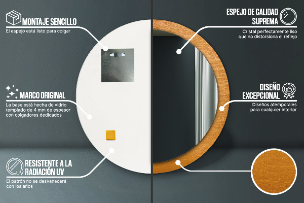 Miroir rond avec décoration Surface métallique