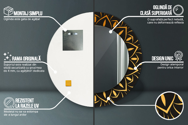 Miroir rond avec décoration Mandala doré