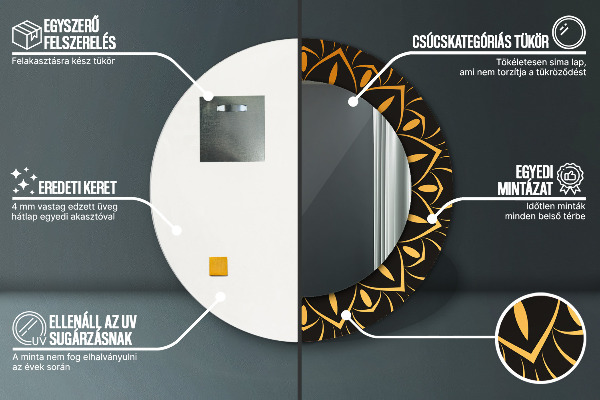 Miroir rond avec décoration Mandala doré
