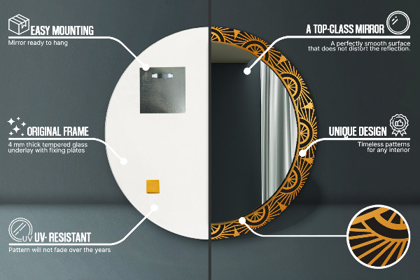 Miroir rond avec décoration Mandala doré