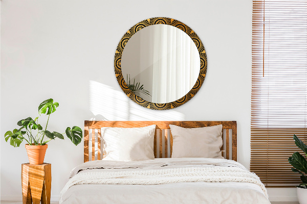 Miroir rond avec décoration Mandala doré