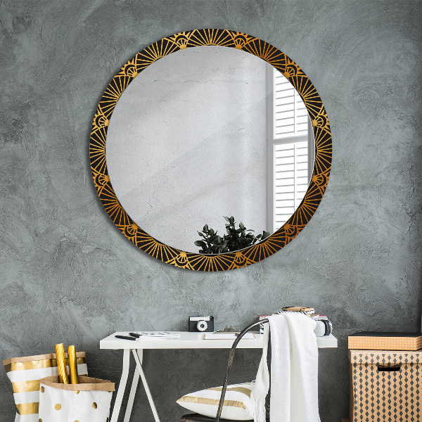 Miroir rond avec décoration Mandala doré