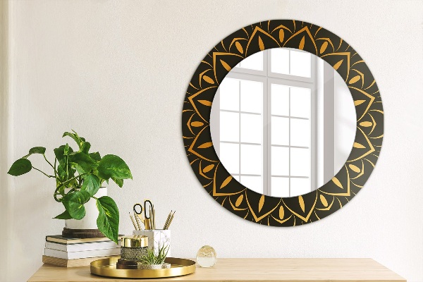 Miroir rond avec décoration Mandala doré