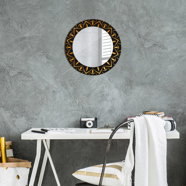 Miroir rond avec décoration Mandala doré