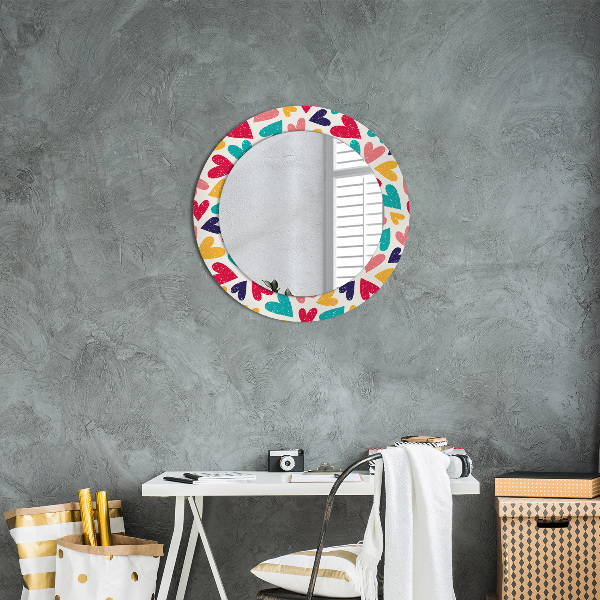 Miroir rond cadre avec impression Coeurs colorés