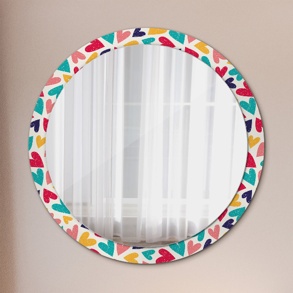 Miroir rond cadre avec impression Coeurs colorés
