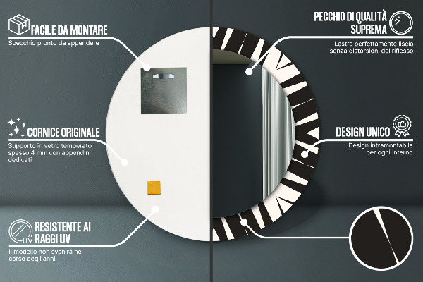 Miroir rond cadre avec impression Géométrie d'abstraction