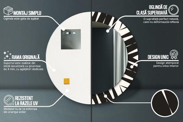 Miroir rond cadre avec impression Géométrie d'abstraction