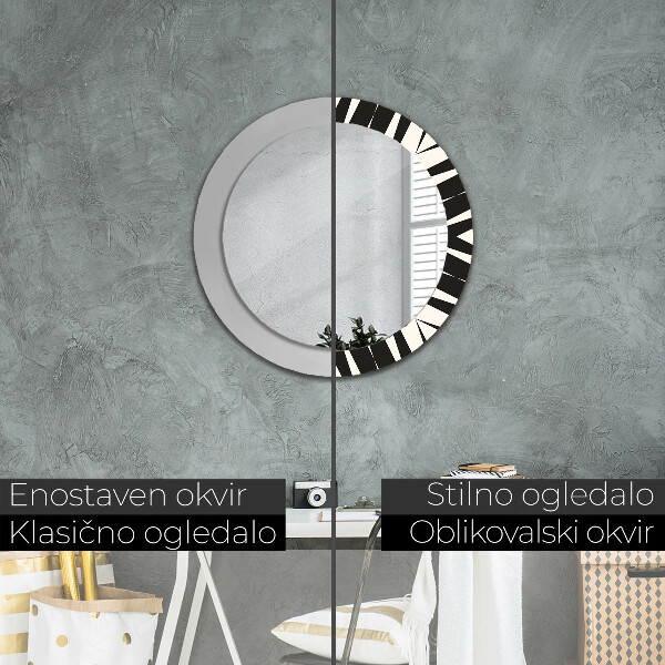 Miroir rond cadre avec impression Géométrie d'abstraction