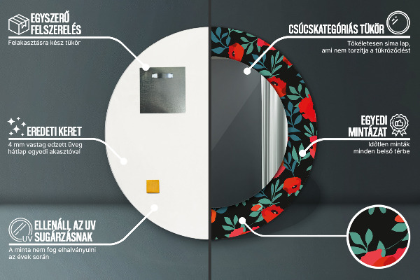 Miroir rond cadre avec impression Graine de pavot