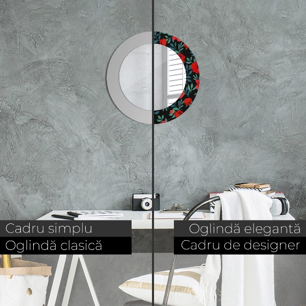 Miroir rond cadre avec impression Graine de pavot