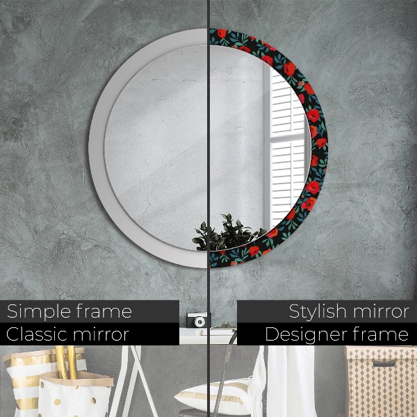 Miroir rond cadre avec impression Graine de pavot