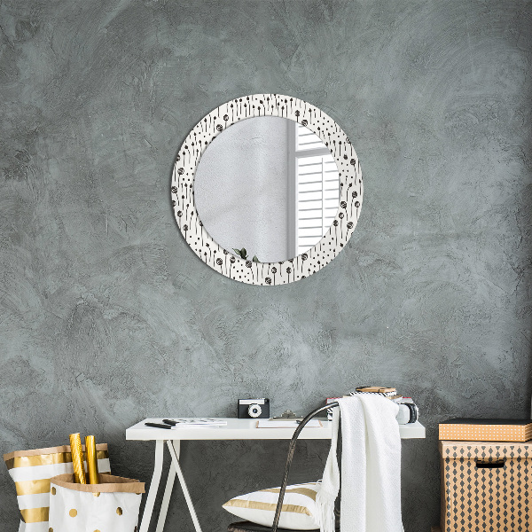 Miroir rond cadre avec impression Dessin floral