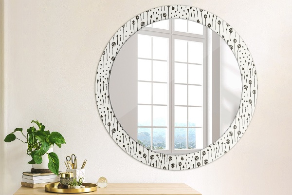 Miroir rond cadre avec impression Dessin floral