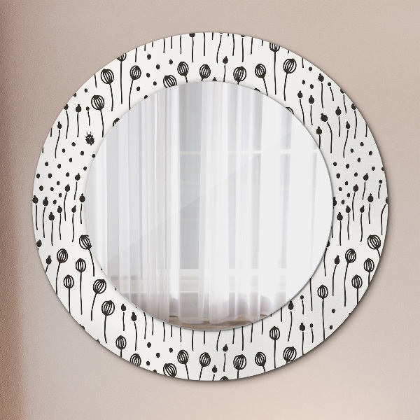 Miroir rond cadre avec impression Dessin floral