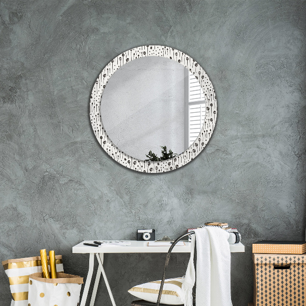 Miroir rond cadre avec impression Dessin floral