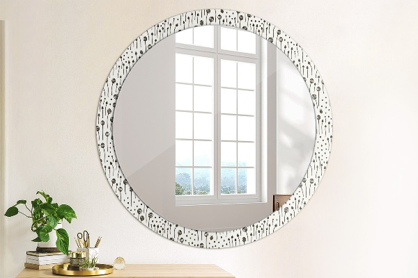 Miroir rond cadre avec impression Dessin floral