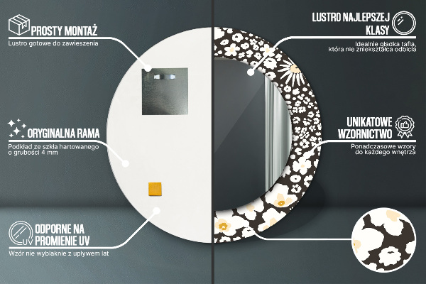 Miroir rond cadre avec impression Marguerite d'ivoire