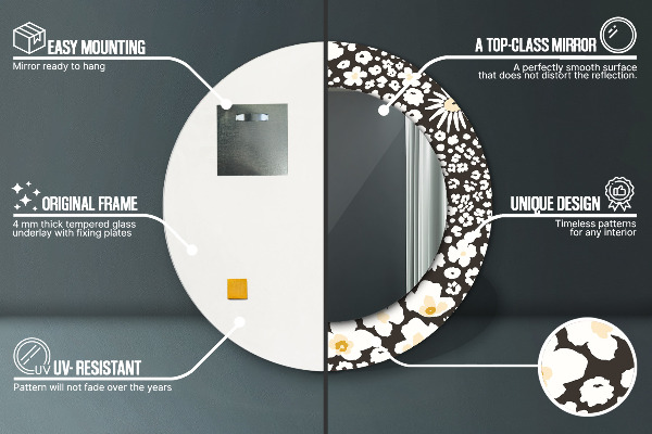 Miroir rond cadre avec impression Marguerite d'ivoire