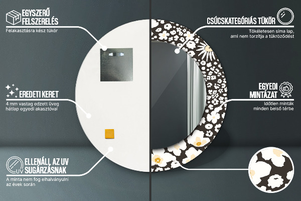 Miroir rond cadre avec impression Marguerite d'ivoire