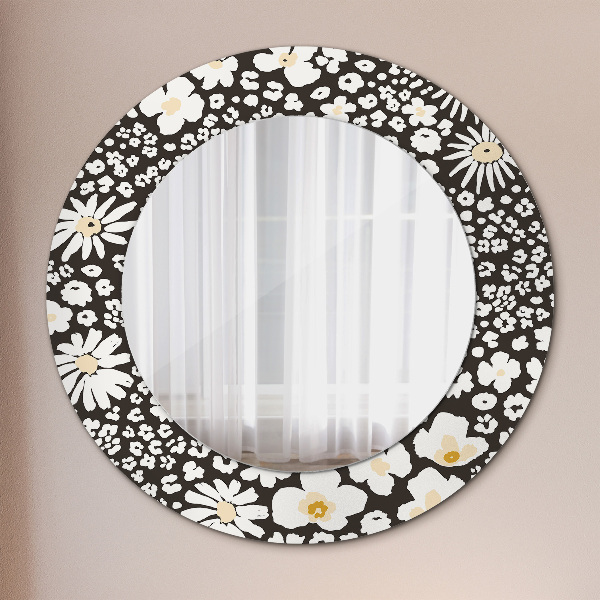 Miroir rond cadre avec impression Marguerite d'ivoire