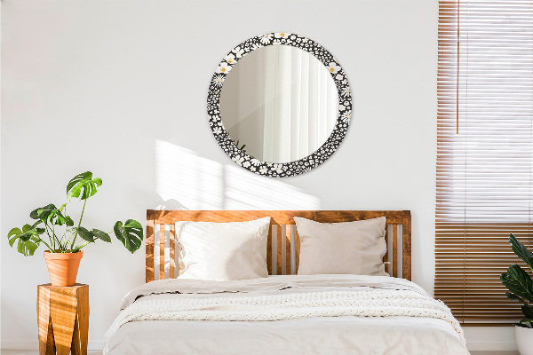 Miroir rond cadre avec impression Marguerite d'ivoire