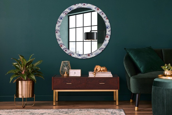 Miroir rond cadre avec impression Style des yeux modernes